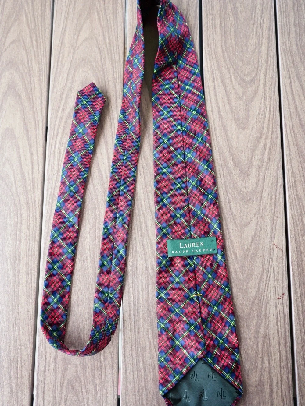 Lauren Ralph Lauren Burgundy and Blue Plaid Silk Tie
